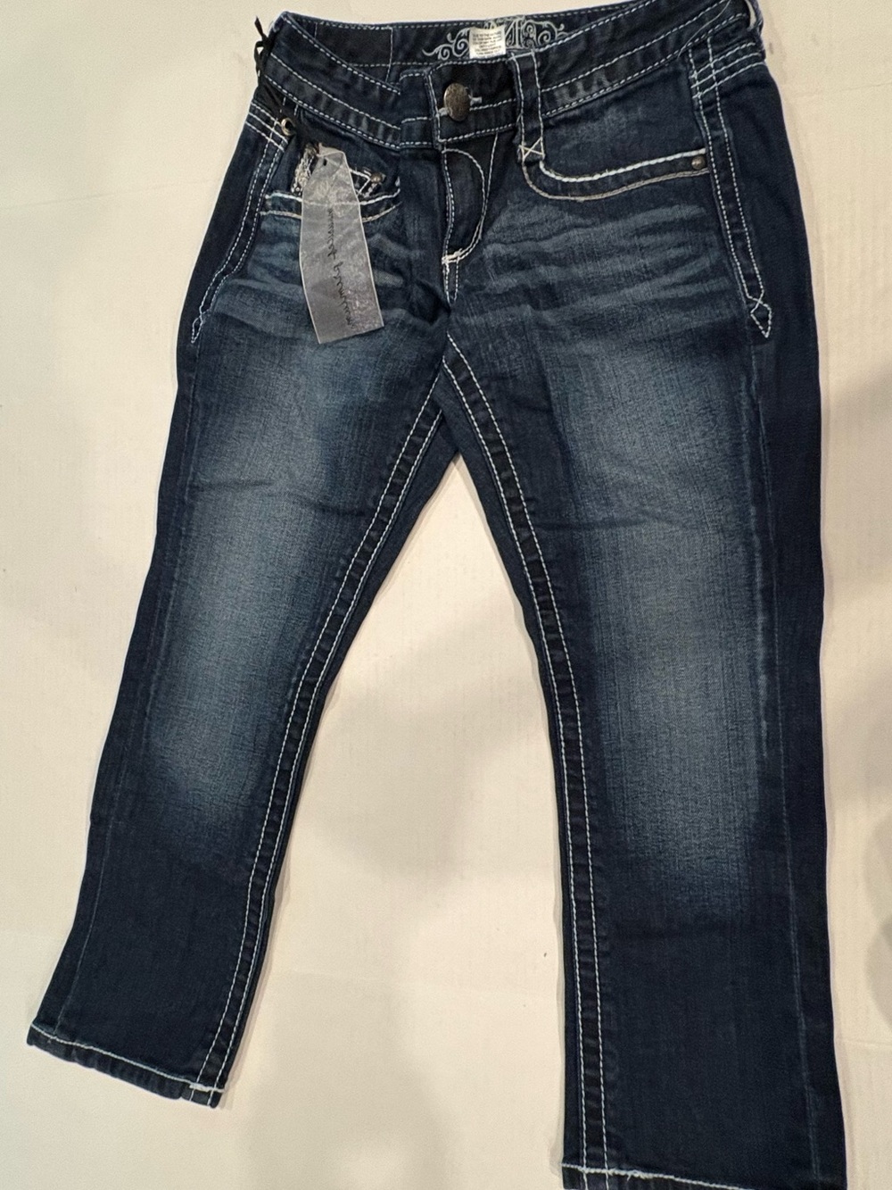 Maurices Dark Blue Straight Leg Jeans with Contrast Stitching